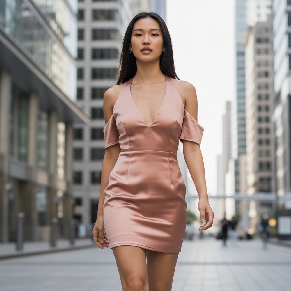 🌻Black Halo Pink Blush Satin Cut Out Sheath Dress Size 6